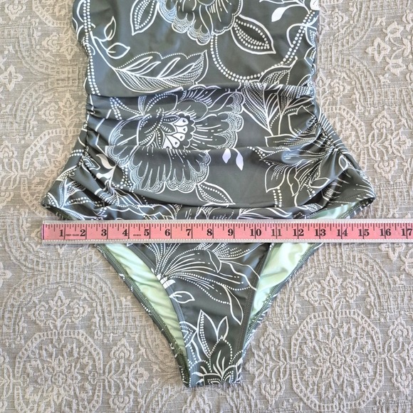Cupshe Womens Olive Green Floral One Piece Swimsuit Ruched Slimming Size Small - Picture 3 of 7